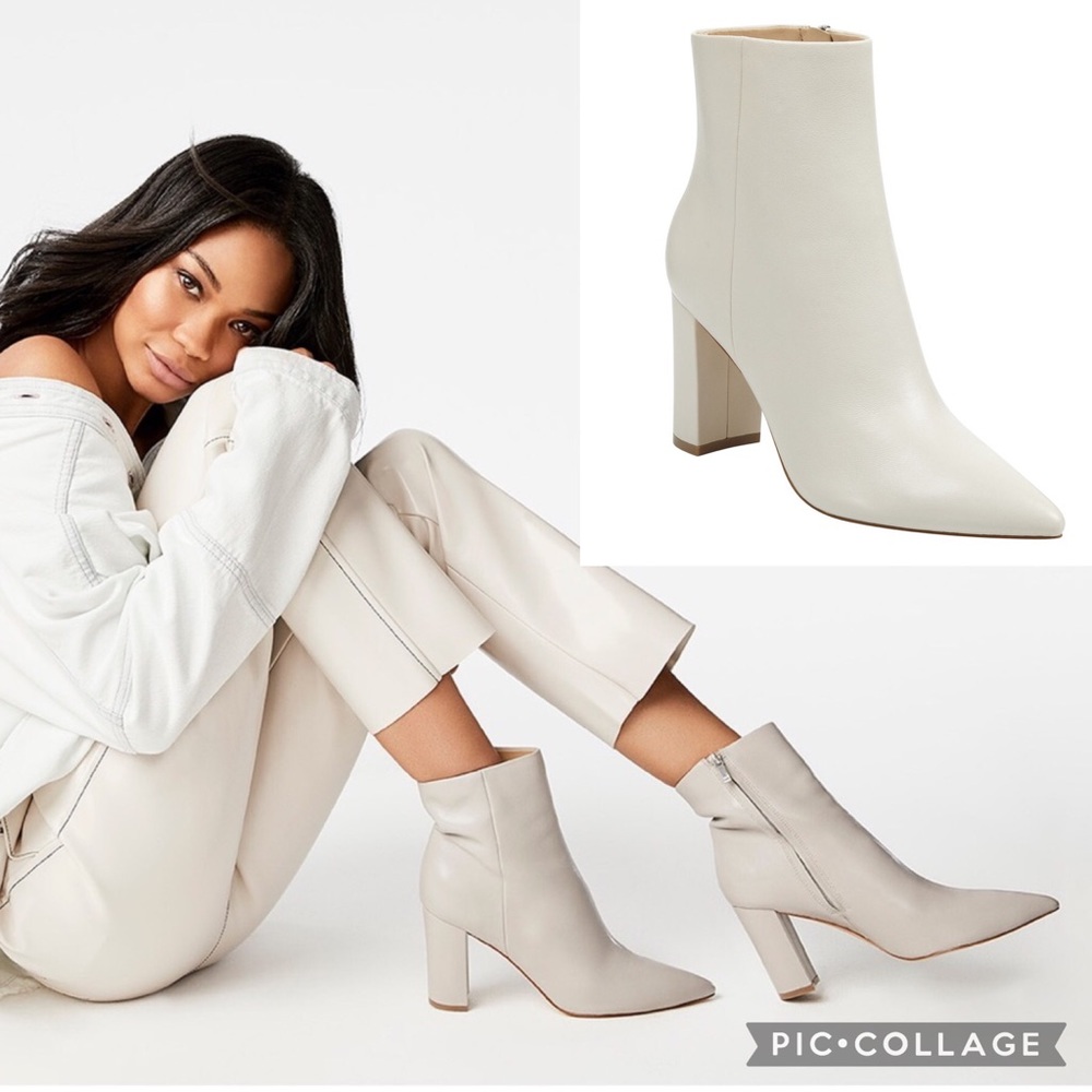 NIB Marc Fisher Ulani Heeled Bootie in Ivory Leather /Blemishes